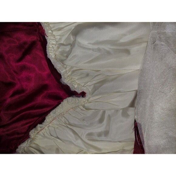 80s Vintage Red Wine Velvet Half Sleeve Victorian Puff Shoulder Party Ball Dress - Picture 10 of 12